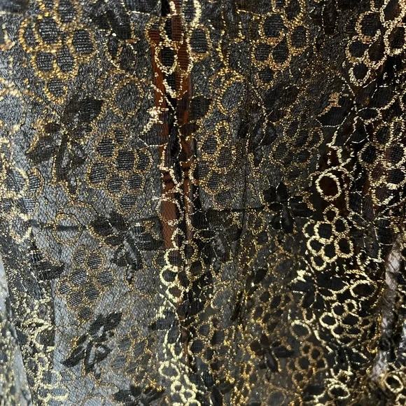 Gorgeous vintage sheer black lace trimmed with gold over coat or pool cover up - Picture 4 of 7